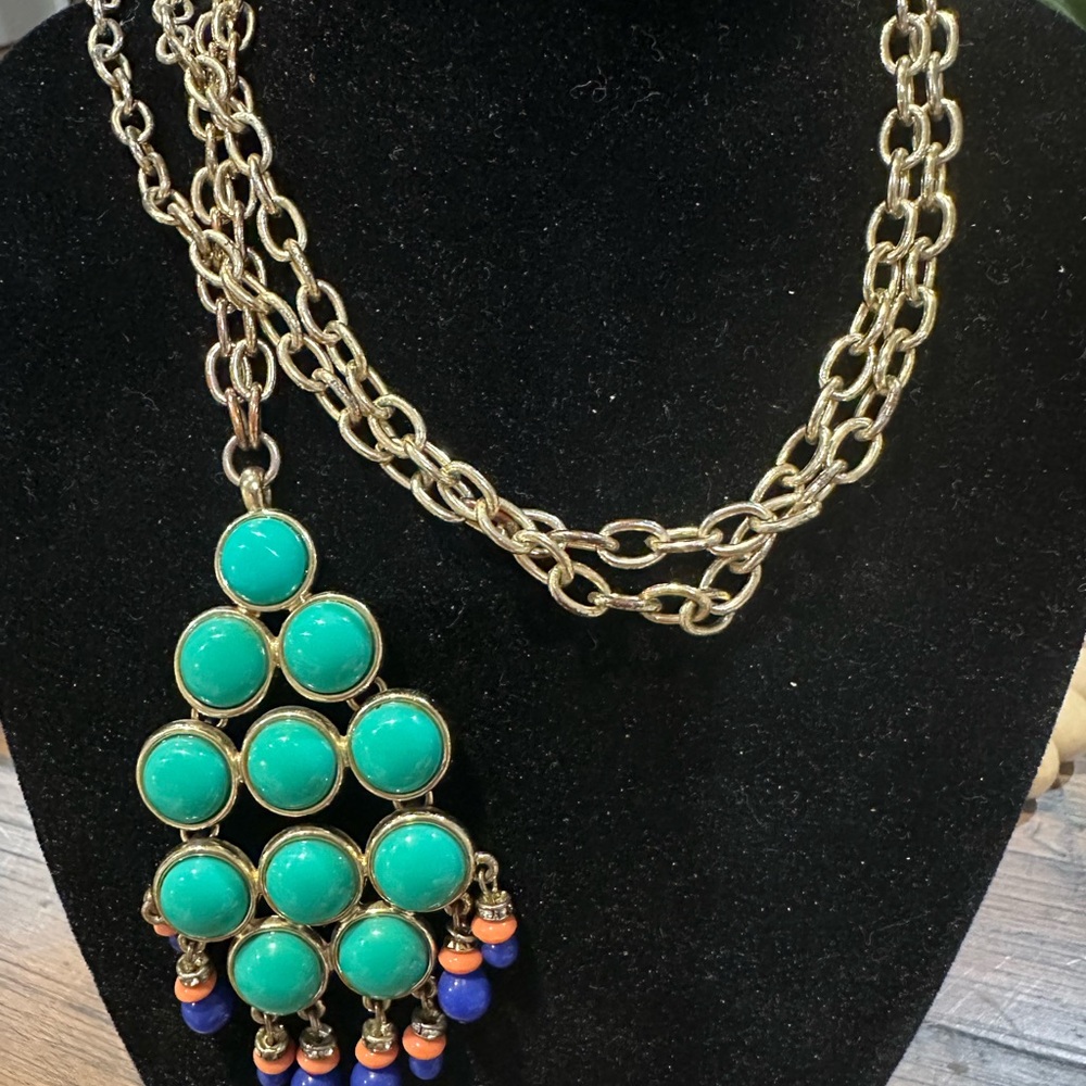 32” BR Goldtone and Turquoise Necklace - Picture 5 of 5
